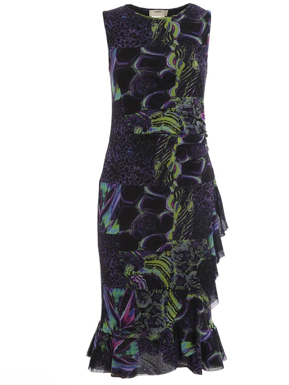 Jean Paul Gaultier FUZZI Italy Mesh Abstract Print Ruched Sheath Dress Sz M